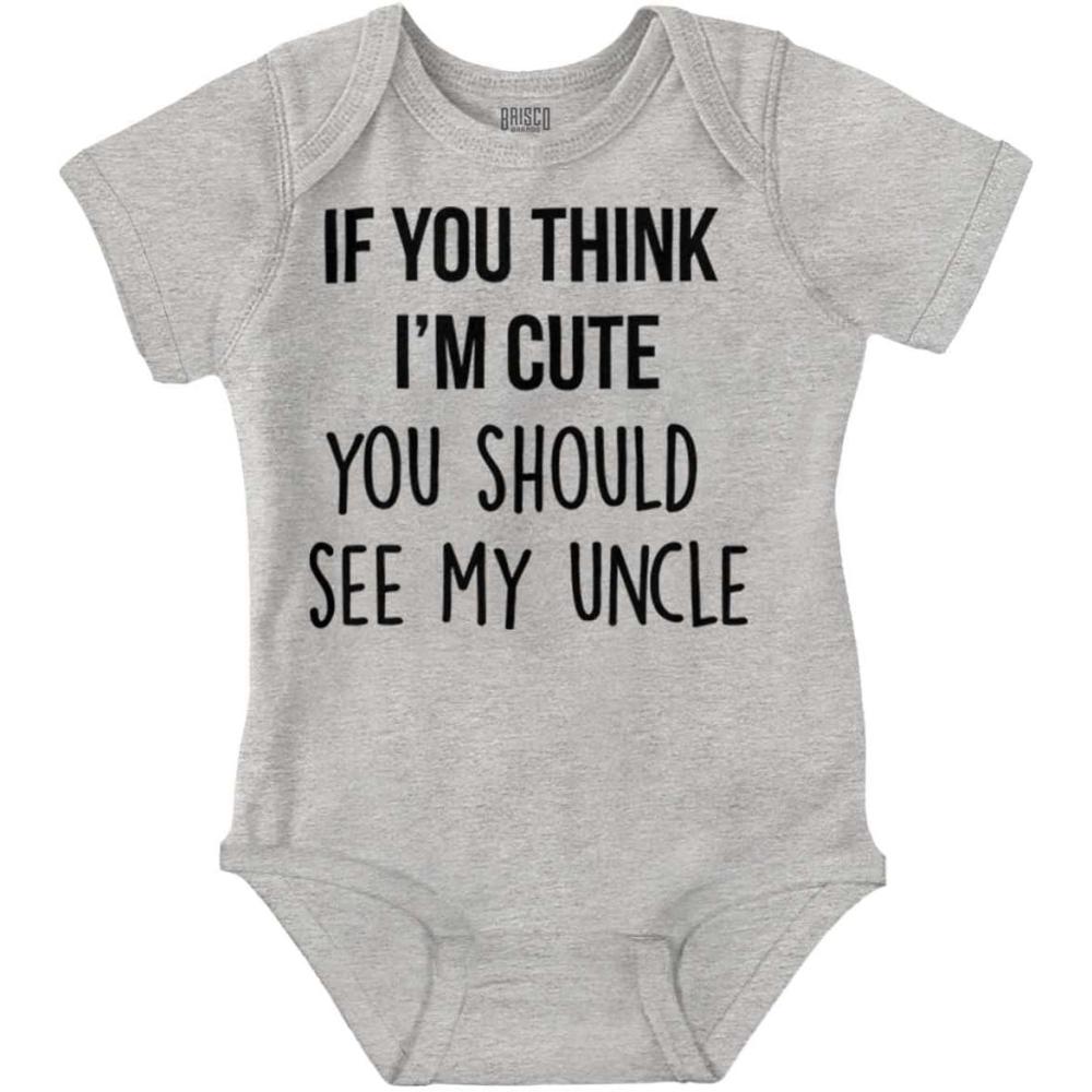 imageBrisco Brands Think Im Cute See My Uncle Baby Romper Boys or GirlsHeather