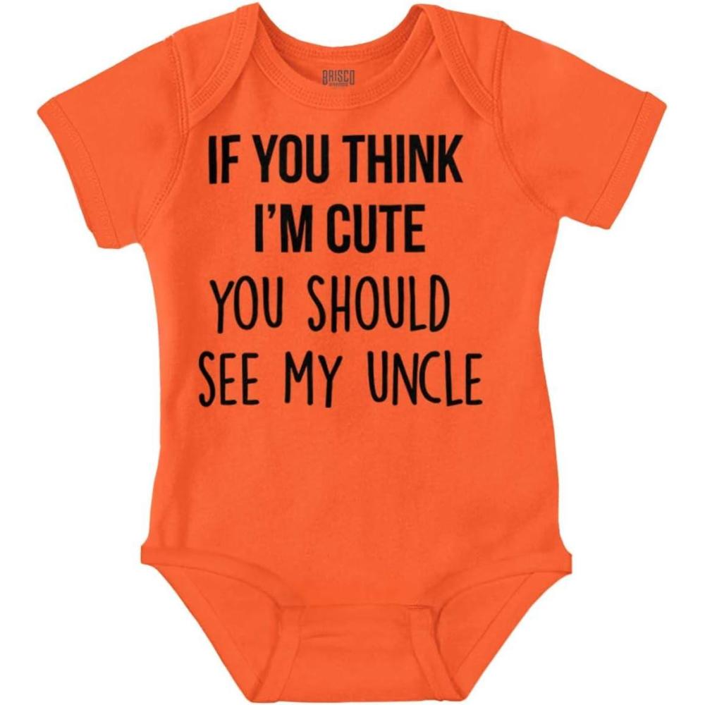 imageBrisco Brands Think Im Cute See My Uncle Baby Romper Boys or GirlsOrange