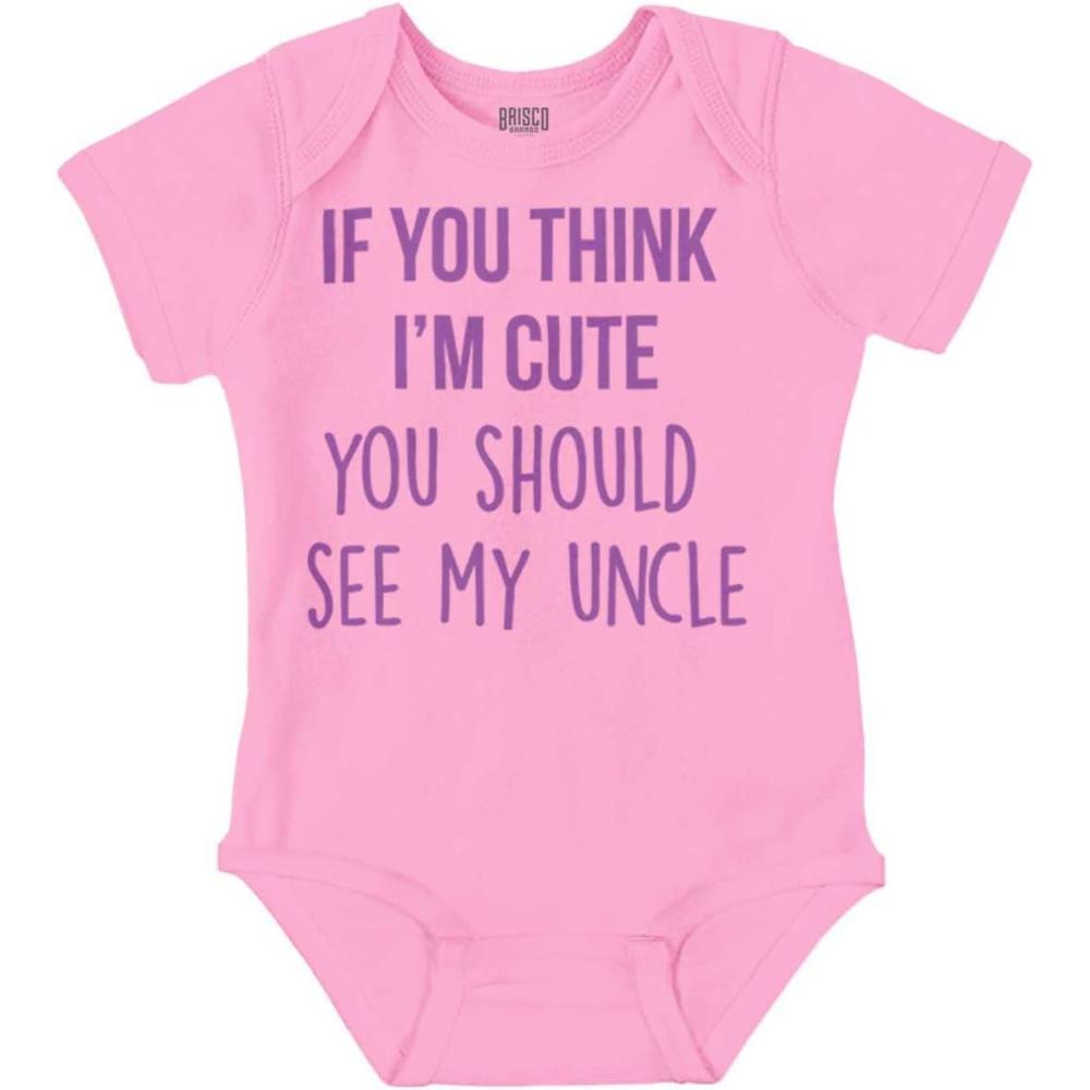 imageBrisco Brands Think Im Cute See My Uncle Baby Romper Boys or GirlsPink