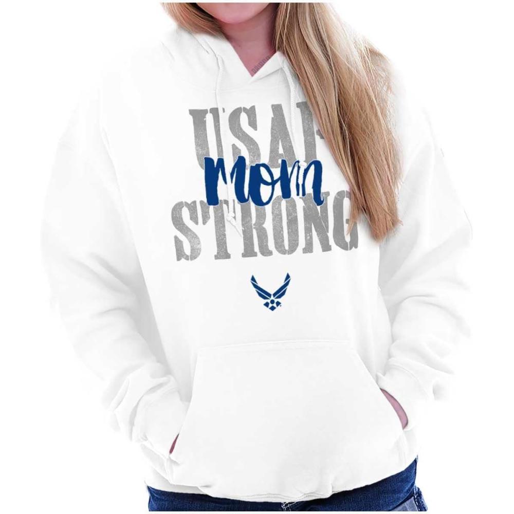 imageBrisco Brands US Air Force USAF Strong Military Mom Hoodie Sweatshirt Women MenWhite