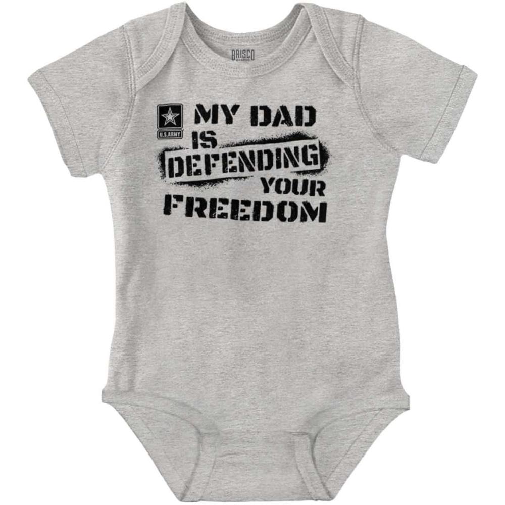 imageBrisco Brands US Army Logo My Dad Defending Freedom Baby Romper Boys or GirlsHeather