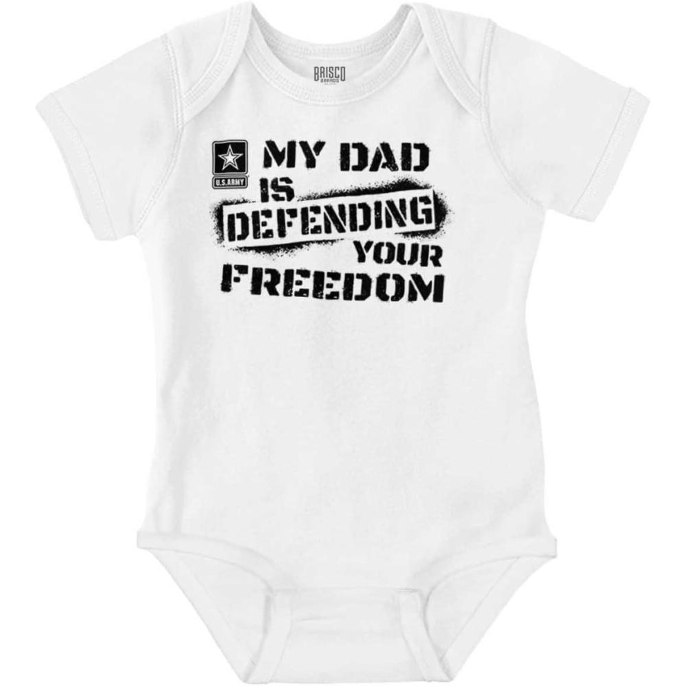 imageBrisco Brands US Army Logo My Dad Defending Freedom Baby Romper Boys or GirlsWhite