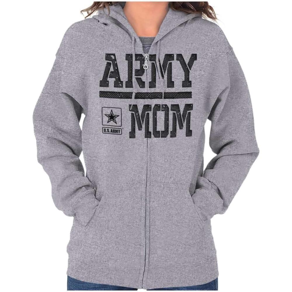 imageBrisco Brands US Army Mom Military Soldier Pride Zip Hoodie Sweatshirt WomenSport Grey