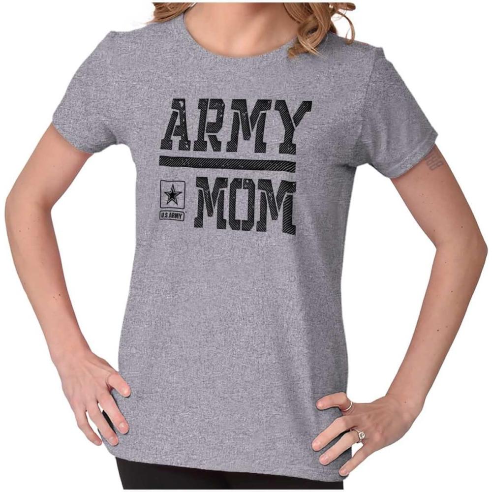 imageBrisco Brands US Army Mom Military Star Logo Womens Slim Fit Graphic TeeSport Grey