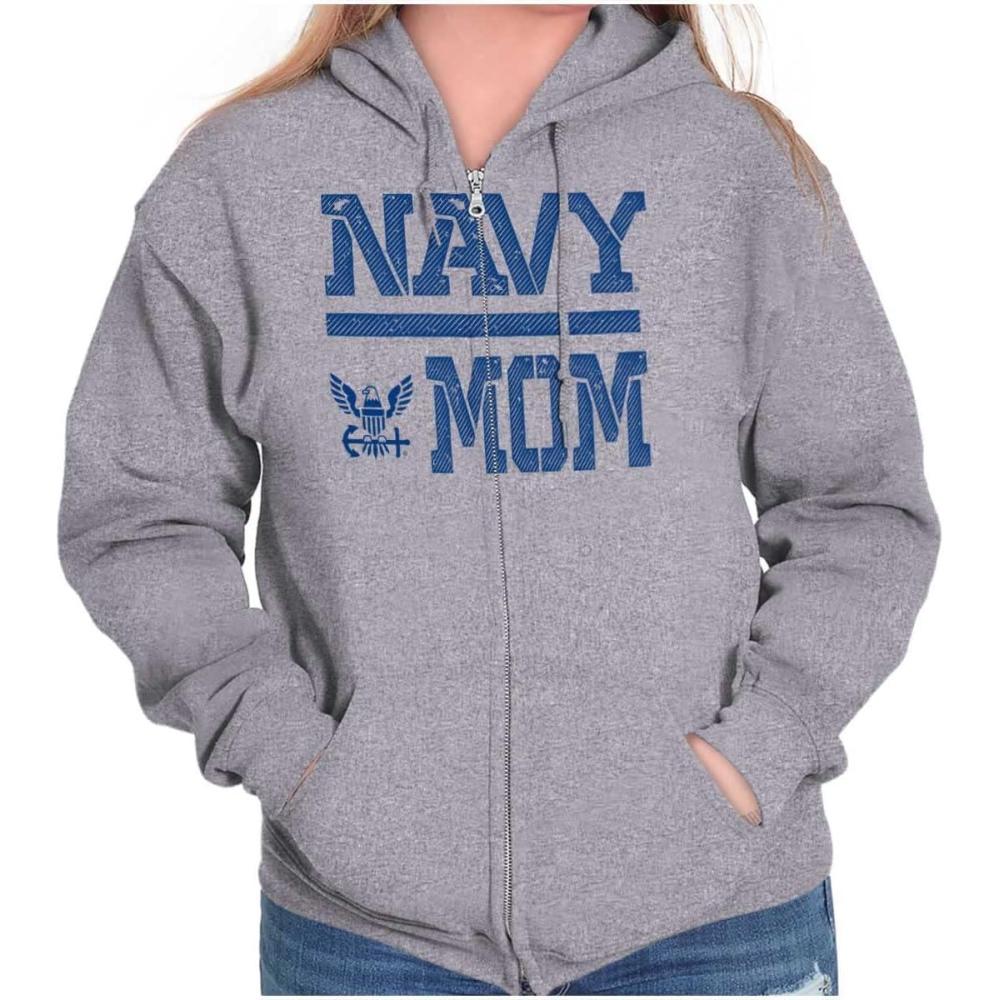 imageBrisco Brands United States Navy Proud Military Mom Zip Hoodie Sweatshirt WomenSport Grey