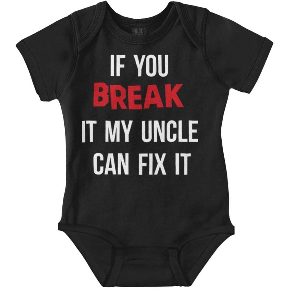 imageBrisco Brands You Break It My Uncle Can Fix It Baby Romper Boys or GirlsBlack