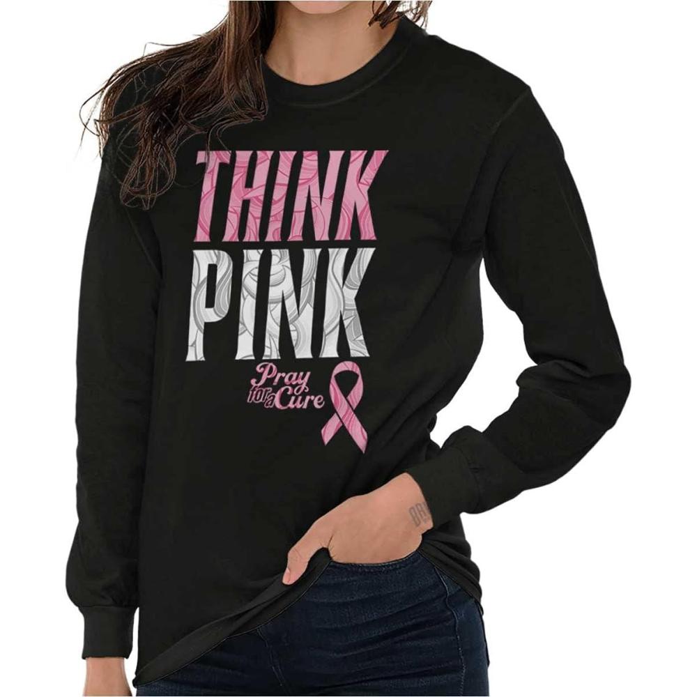 imageClassic Teaze Pink Ribbon Cure Breast Cancer Awareness Womens Long Sleeve T ShirtBlack