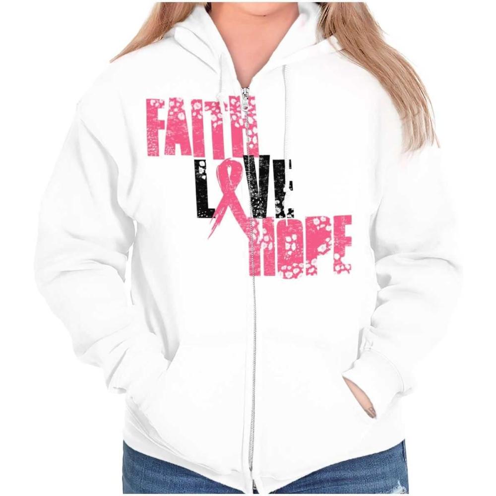imageFaith Love Hope Breast Cancer Aware Zip Hoodie Sweatshirt WomenWhite