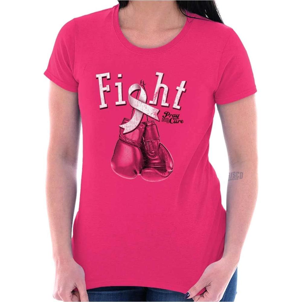 imageFight Boxing Breast Cancer Warrior Womens Slim Fit Graphic TeeHeliconia