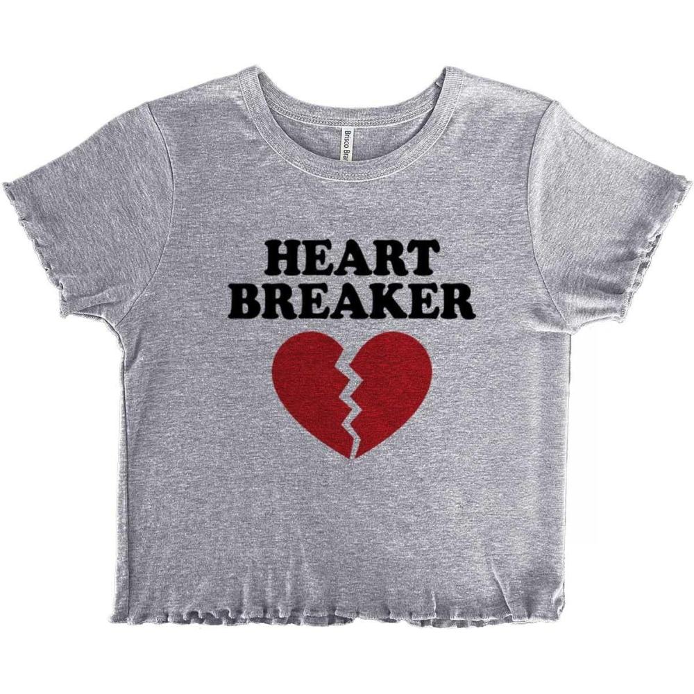 imageHeartbreaker Valentines Day Break Up Juniors Lettuce Trim Crop Top Womens Baby TeeSport Grey