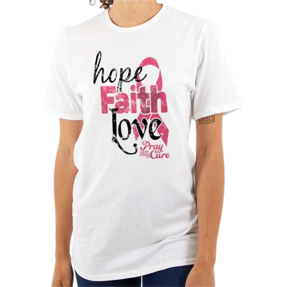 imageHope Faith Love Breast Cancer Support Womens Graphic T Shirt TeesWhite