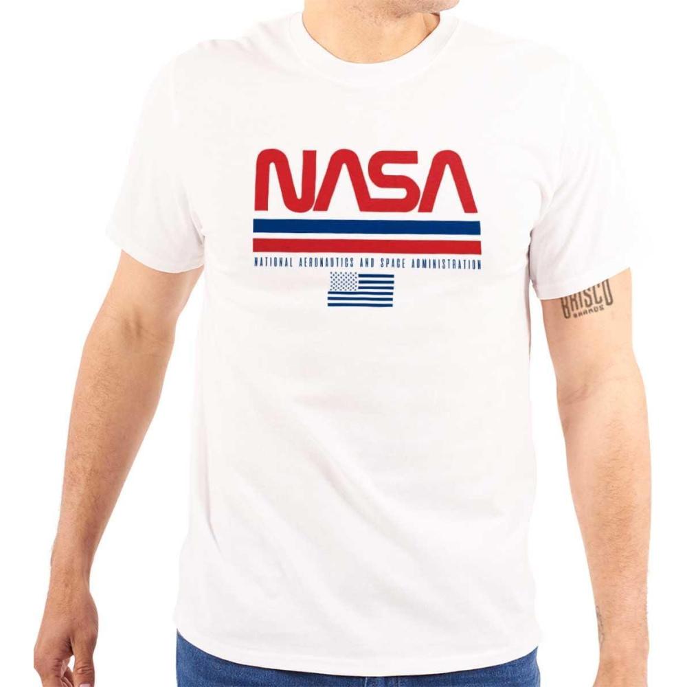 imageNASA Retro Worm Logo American Flag Graphic T Shirt Men or WomenWhite