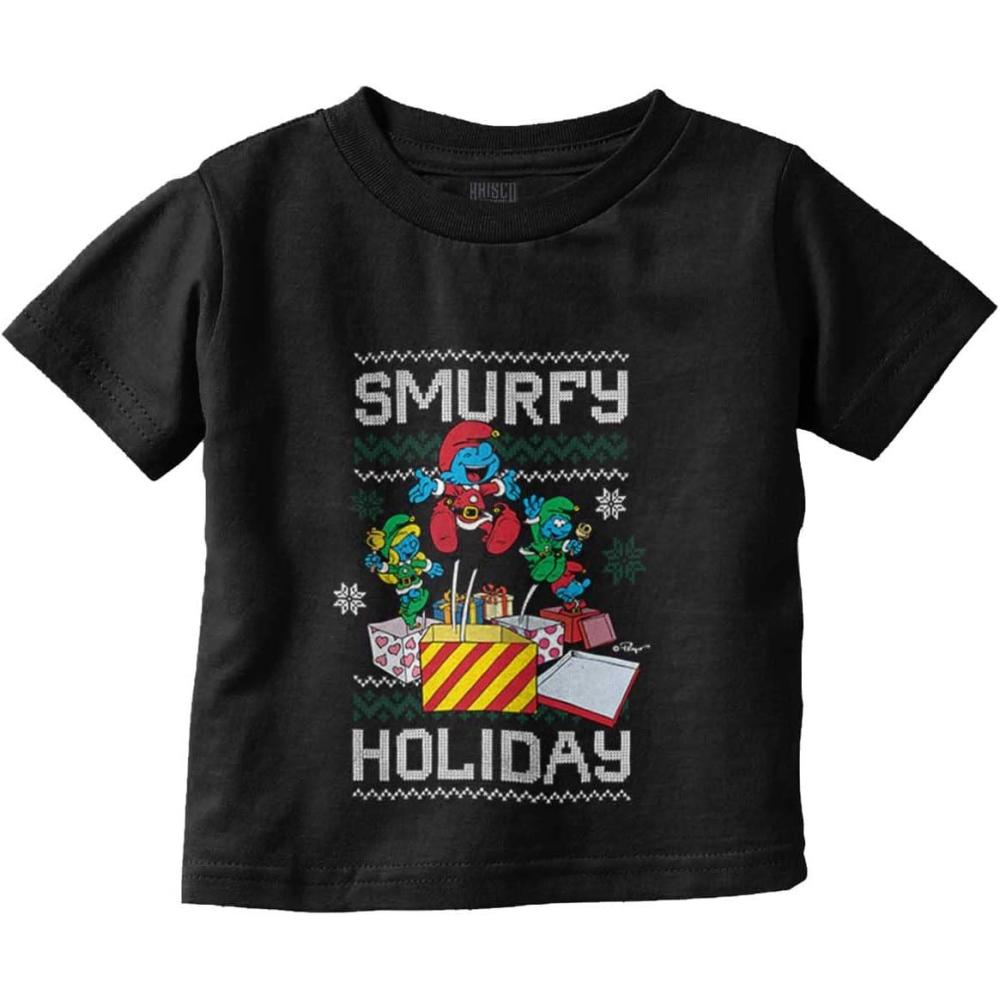 imageSmurfy Christmas Holiday Cheer Toddler Boy Girl T ShirtBlack