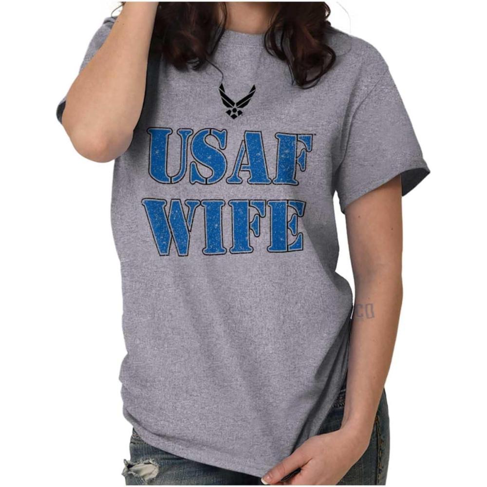 imageUS Air Force USAF Military Family Support Womens Graphic T Shirt TeesSport Grey Wife