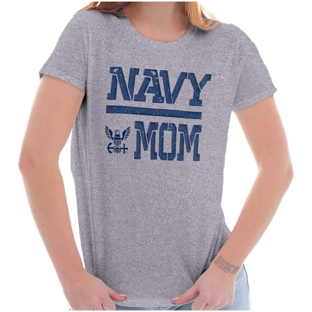 imageUS Navy Mom Military Anchor Logo Womens Slim Fit Graphic TeeSport Grey
