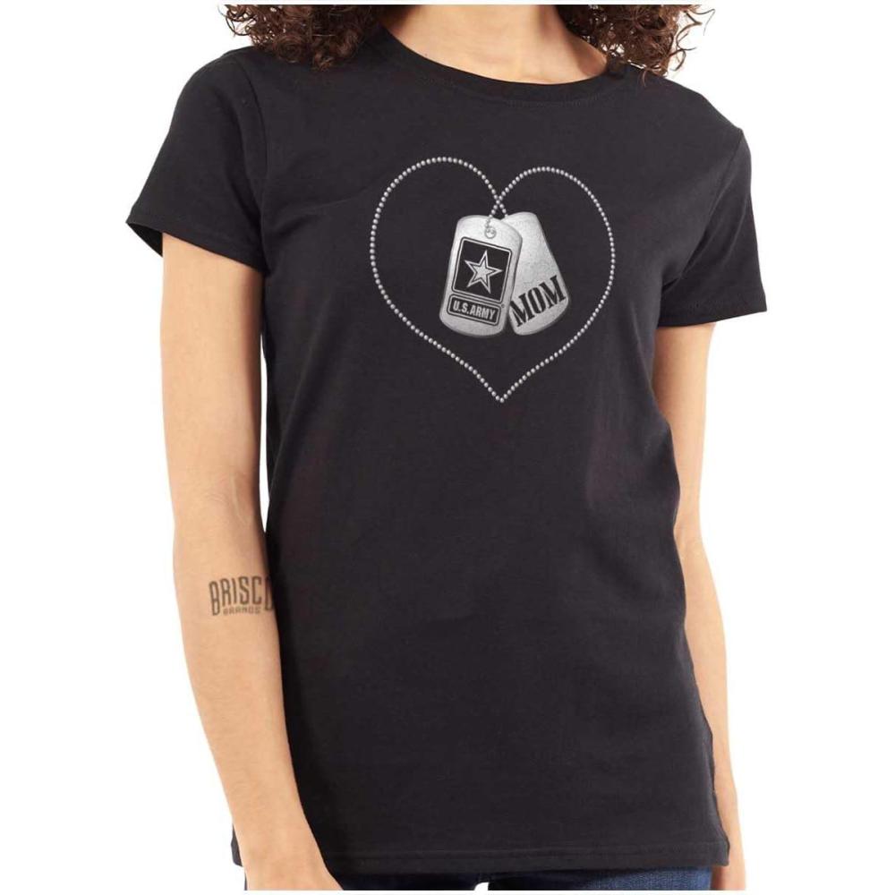 imageUnited States Army Mom Dog Tag Heart Womens Slim Fit Graphic TeeBlack
