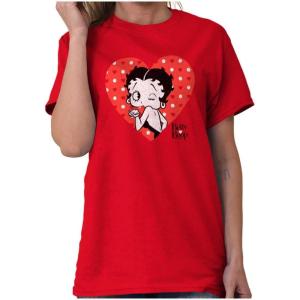 Betty Boop Blowing Kisses Adorable Womens Graphic T Shirt Tees(Antique Cherry Red)