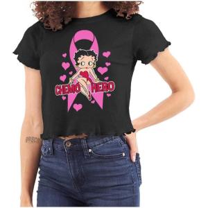 Betty Boop Breast Cancer Chemo Hero Womens Lettuce Trim Crop Top(Black)