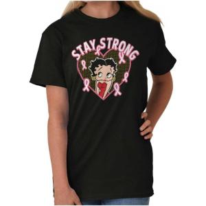 Betty Boop Breast Cancer Stay Strong Womens Graphic T Shirt Tees(Black)