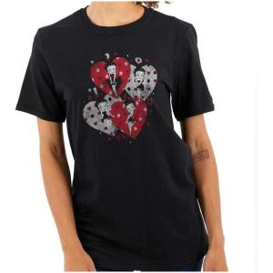 Betty Boop Love Hearts and Kisses Womens Graphic T Shirt Tees(Black)