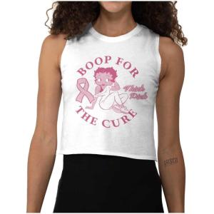 Breast Cancer Betty Boop for The Cure Womens Basic Cropped Tank Top(White)