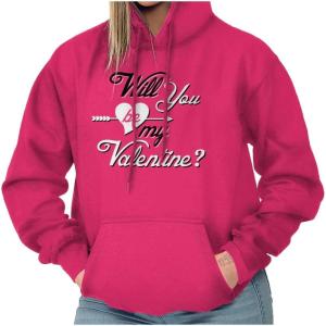 Brisco Brands Be My Valentines Day Heart Love Hoodie Sweatshirt Women(Heliconia)
