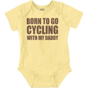 Brisco Brands Born To Go Cycling With My Daddy Baby Romper Boys or Girls(Banana)