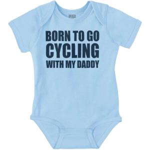 Brisco Brands Born To Go Cycling With My Daddy Baby Romper Boys or Girls(Light Blue)