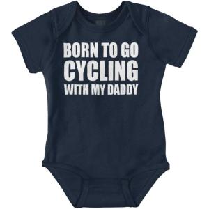 Brisco Brands Born To Go Cycling With My Daddy Baby Romper Boys or Girls(Navy)