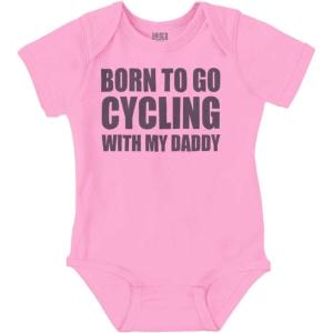 Brisco Brands Born To Go Cycling With My Daddy Baby Romper Boys or Girls(Pink)