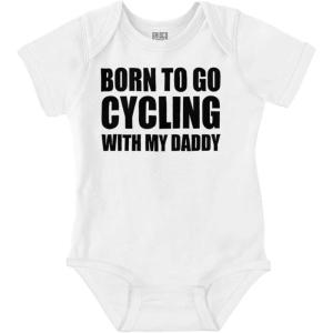 Brisco Brands Born To Go Cycling With My Daddy Baby Romper Boys or Girls(White)
