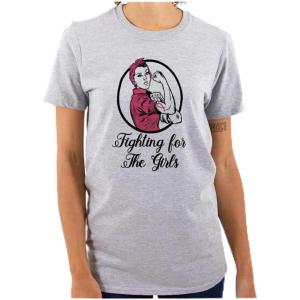 Brisco Brands Breast Cancer Fighter Rosie Riveter Womens Graphic T Shirt Tees(Sport Grey)