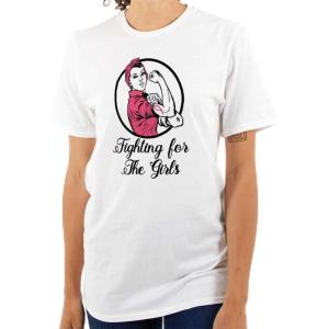Brisco Brands Breast Cancer Fighter Rosie Riveter Womens Graphic T Shirt Tees(White)