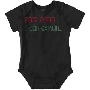 Brisco Brands Christmas Dear Santa I Can Explain Baby Romper Boys or Girls(Black)
