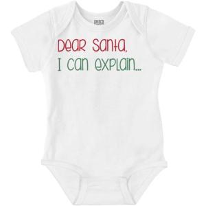 Brisco Brands Christmas Dear Santa I Can Explain Baby Romper Boys or Girls(White)