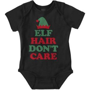 Brisco Brands Christmas Elf Hair Don’t Care Baby Romper Boys or Girls(Black)
