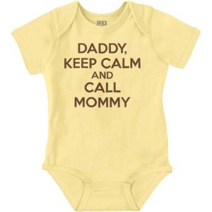 Brisco Brands Daddy Keep Calm Call Mommy Funny Baby Romper Boys or Girls(Banana)