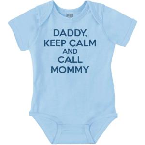 Brisco Brands Daddy Keep Calm Call Mommy Funny Baby Romper Boys or Girls(Light Blue)