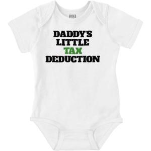 Brisco Brands Daddys Little Tax Deduction Dad Joke Baby Romper Boys or Girls(White)