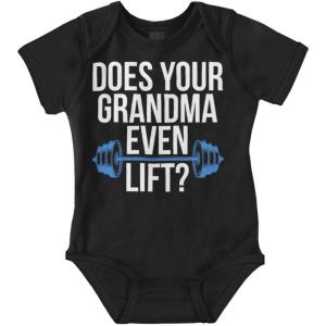 Brisco Brands Does Your Grandma Even Lift Exercise Baby Romper Boys or Girls(Black)