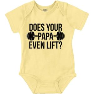 Brisco Brands Does Your Papa Even Lift Gym Workout Baby Romper Boys or Girls(Banana)