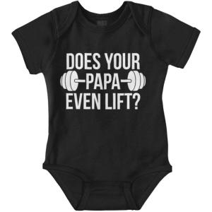 Brisco Brands Does Your Papa Even Lift Gym Workout Baby Romper Boys or Girls(Black)