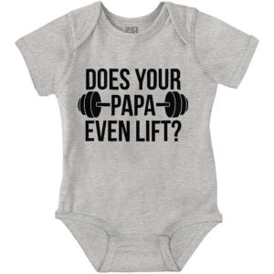 Brisco Brands Does Your Papa Even Lift Gym Workout Baby Romper Boys or Girls(Heather)