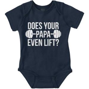 Brisco Brands Does Your Papa Even Lift Gym Workout Baby Romper Boys or Girls(Navy)