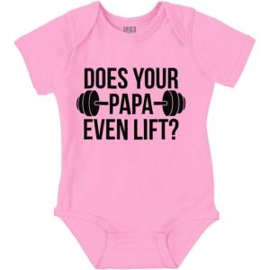 Brisco Brands Does Your Papa Even Lift Gym Workout Baby Romper Boys or Girls(Pink)