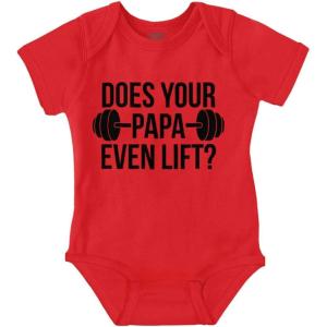 Brisco Brands Does Your Papa Even Lift Gym Workout Baby Romper Boys or Girls(Red)
