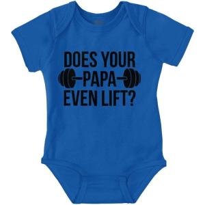 Brisco Brands Does Your Papa Even Lift Gym Workout Baby Romper Boys or Girls(Royal)