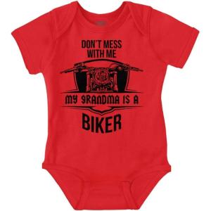 Brisco Brands Don’t Mess With Me Grandma is a Biker Baby Romper Boys or Girls(Red)