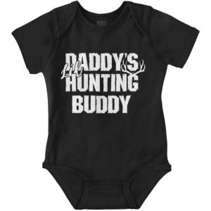 Brisco Brands Fathers Day Daddy’s Lil Hunting Buddy Baby Romper Boys or Girls(Black)