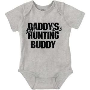 Brisco Brands Fathers Day Daddy’s Lil Hunting Buddy Baby Romper Boys or Girls(Heather)